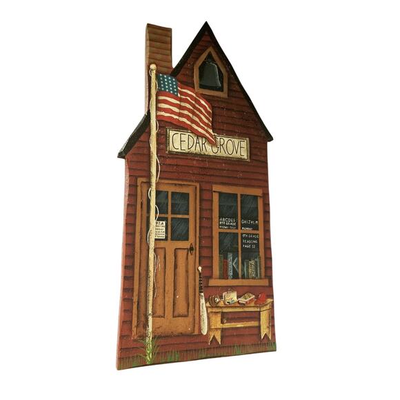 Hand painted Cottagecore Country School House Wall Hanging farmhouse Cedar Grove - Picture 1 of 5
